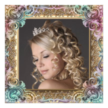Pink Gold Photo Sweet Sixteen Birthday Party Custom Announcement