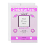 Pink Graduation Photo Smiley Flowers and Caps Announcements