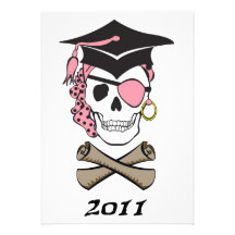 Pink Graduation Pirate Skull Custom Invite