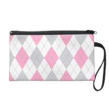 Pink Gray Argyle Pattern Wristlet Purses