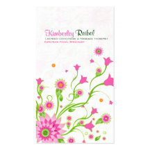 Pink & Green Abstract Floral Design-Light Business Cards