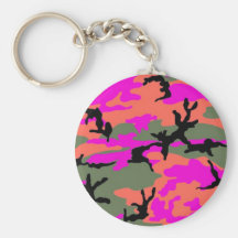 Pink Green and Orange Camouflage Key Chain