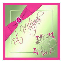 Pink, Green, and Yellow Bat Mitzvah Invitation