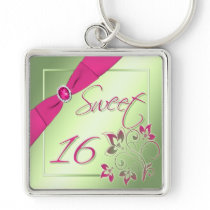 Pink, Green, and Yellow Sweet Sixteen Keychain