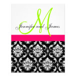 Pink, Green, Black Damask Wedding Invitation