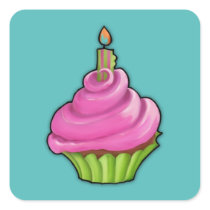 Pink & Green Cupcake aqua Square Sticker