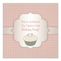 Pink Green Cupcakes Girls 2nd Birthday Party Custom Invites
