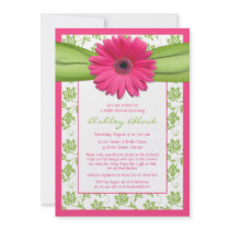 Pink Green Daisy Damask Bridal Shower Invitation