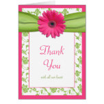 Pink Green Daisy Floral Wedding Thank You Card