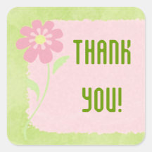 Pink & Green Flower Thank You Sticker