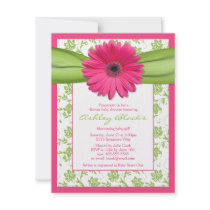 Pink Green Gerbera Daisy Baby Shower Invitation