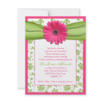 Pink Green Gerbera Daisy Birthday Invitation