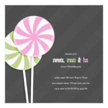 Pink & Green Lollipops Party Invitations