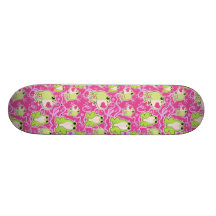 Pink Green Love Frogs Skate Board