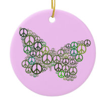 Pink Green Peace Butterfly Ornament