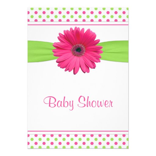 Pink Green Polka Dot Baby Shower Invitation