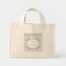 Pink & Green Polka-Dot with Ribbon & Swirls Tote Bag