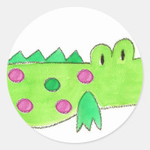 Pink & Green Preppy Alligator Round Sticker