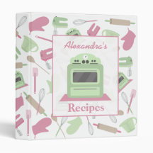 Pink & Green Retro Kitchen Recipe Binder