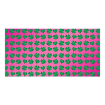 Pink green shamrocks and hearts custom photo card