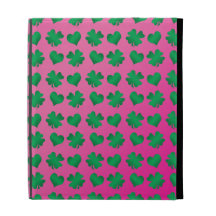 Pink green shamrocks and hearts iPad folio cases