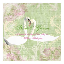 Pink green vintage engagement bird announcements