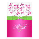 Pink, Green, White Floral Monogrammed Invitation