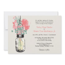 Pink & Green Wildflowers & Mason Jar Wedding Custom Invites