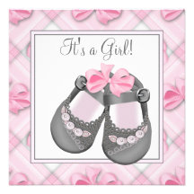 Pink Grey Baby Shoes Pink Grey Baby Girl Shower Invitation