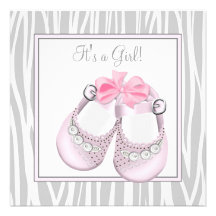 Pink Grey Baby Shoes Pink Grey Baby Girl Shower Personalized Invitation