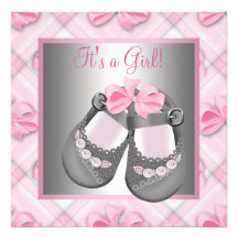 Pink Grey Baby Shoes Pink Grey Baby Girl Shower Custom Invitations
