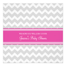 Pink Grey Chevron Custom Baby Shower Invitations