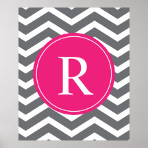 Pink Grey Chevron Monogram Print