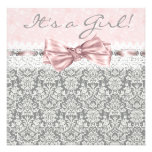 Pink Grey Damask Pink Grey Baby Girl Shower Announcements