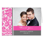 Pink Grey Damask Wedding Thank You Card