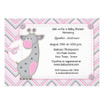 Pink Grey Giraffe Chevron Baby Shower Invitation