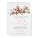 Pink & Grey Vintage Birds Wedding Invitation