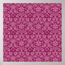 Pink Grunge Damask Pattern Posters