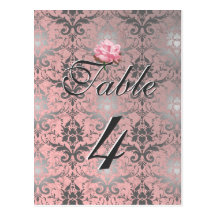 Pink Grunge Damask Table Card Postcards