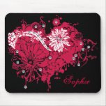 Pink Grunge Heart, Flowers & Sequins Illustration Mouse Pad