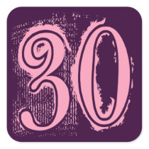 Pink Grunge Style Number 30 Square Sticker