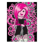 pink hair punk emo girl vector art postcards