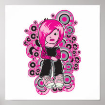 pink hair punk emo girl vector art posters