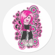 pink hair punk emo girl vector art stickers
