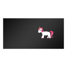 Pink hair unicorn black background personalized photo card
