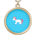 Pink hair unicorn blue chevrons necklaces