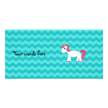 Pink hair unicorn turquoise chevrons photo card