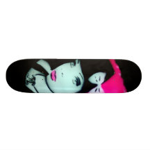 pink haired girl - ms. kitty spraypaint skate board deck