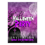 Pink Halloween Moon+Spider Web Invitation