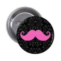 Pink handlebar moustache on black damask pattern